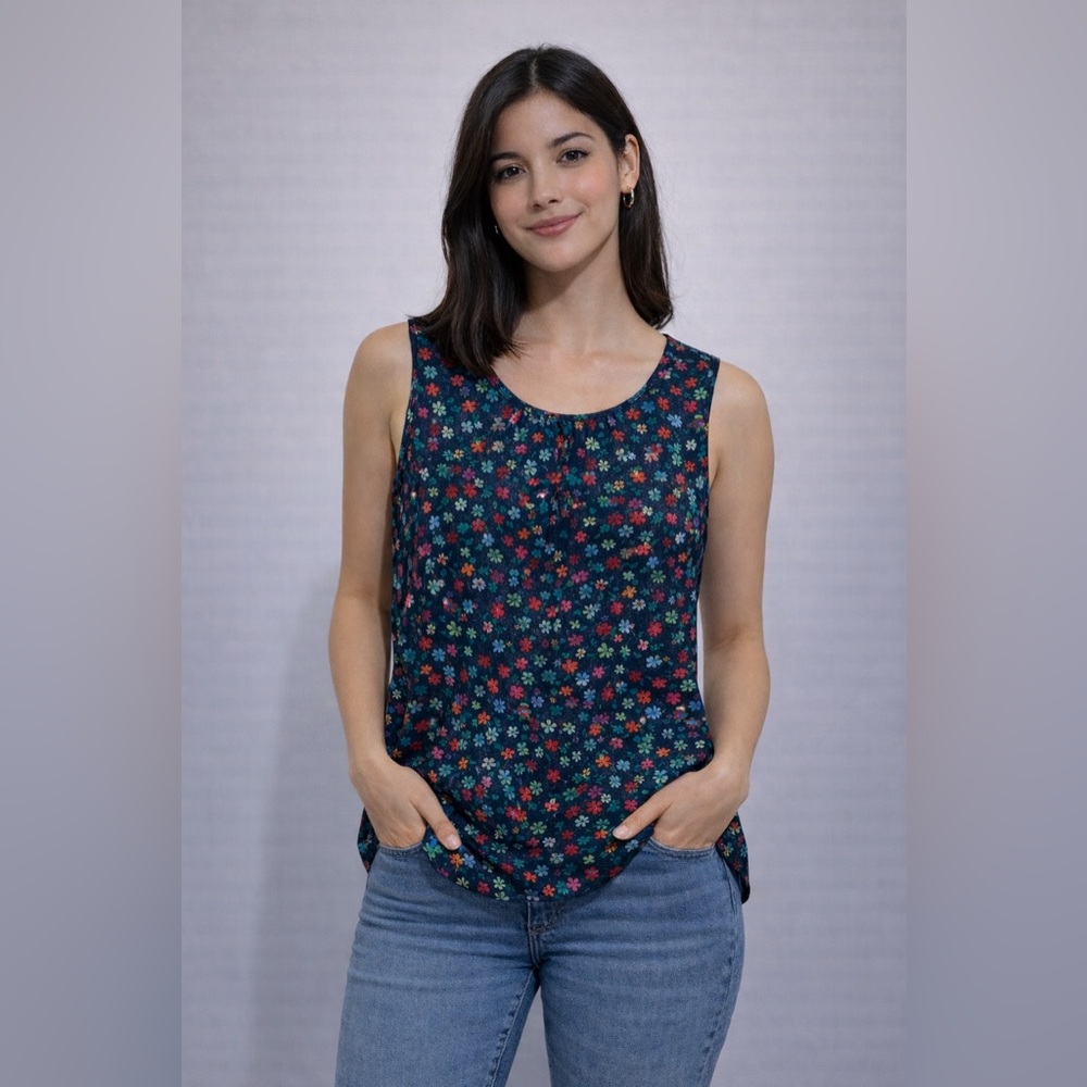 • Tucker • Women’s Floral Tank Top Silk Spandex Blend
Blue / Green XL
